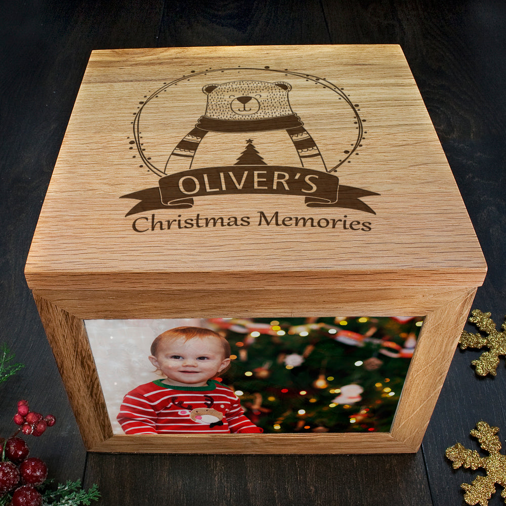 Personalised Polar Bear Christmas Memory Photo Cube