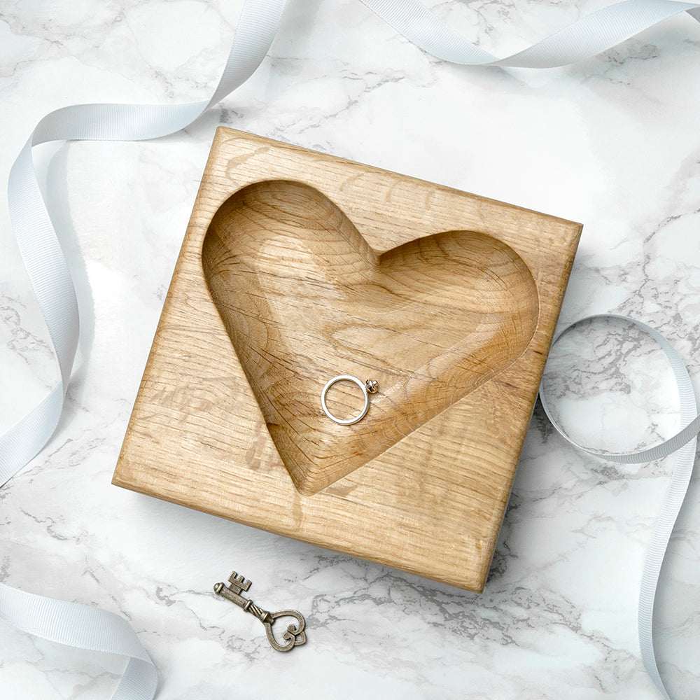 Personalised Solid Oak Heart Trinket Dish