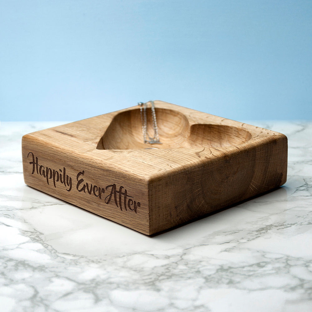Personalised Solid Oak Heart Trinket Dish
