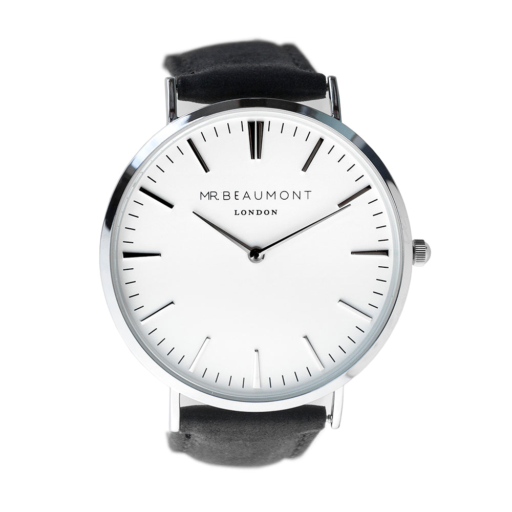 Mr Beaumont Personalised Men's Leather Watch In Black