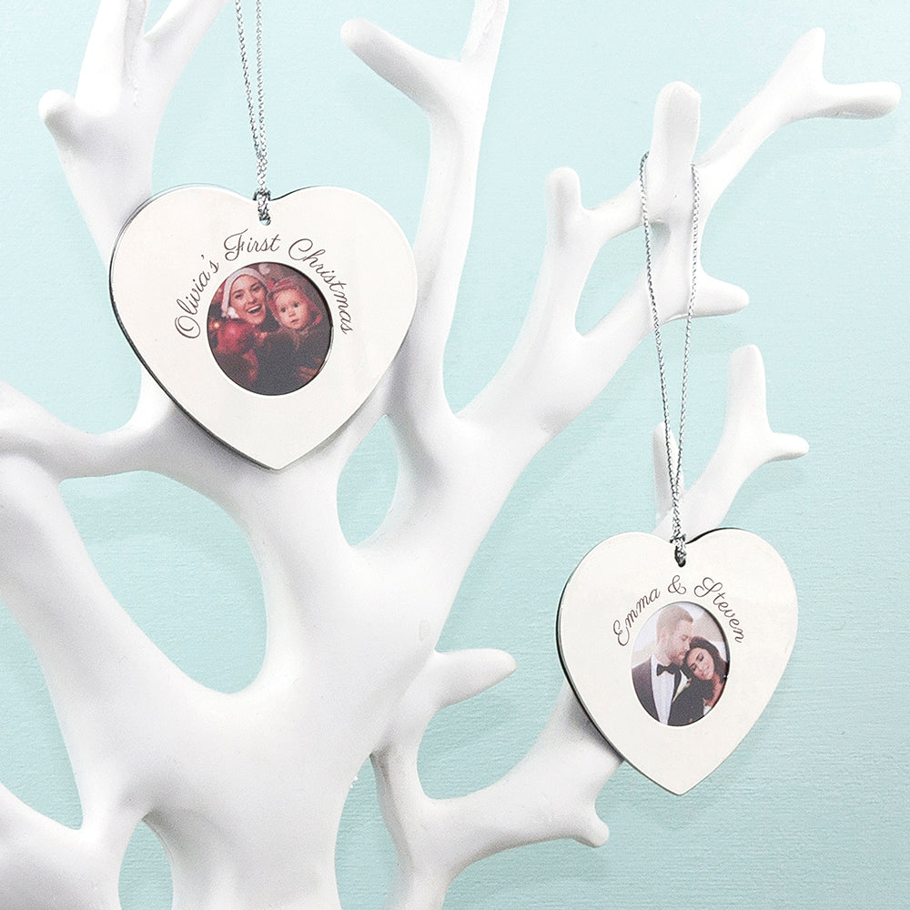 Personalised Silver Heart Photo Frame Tree Decoration