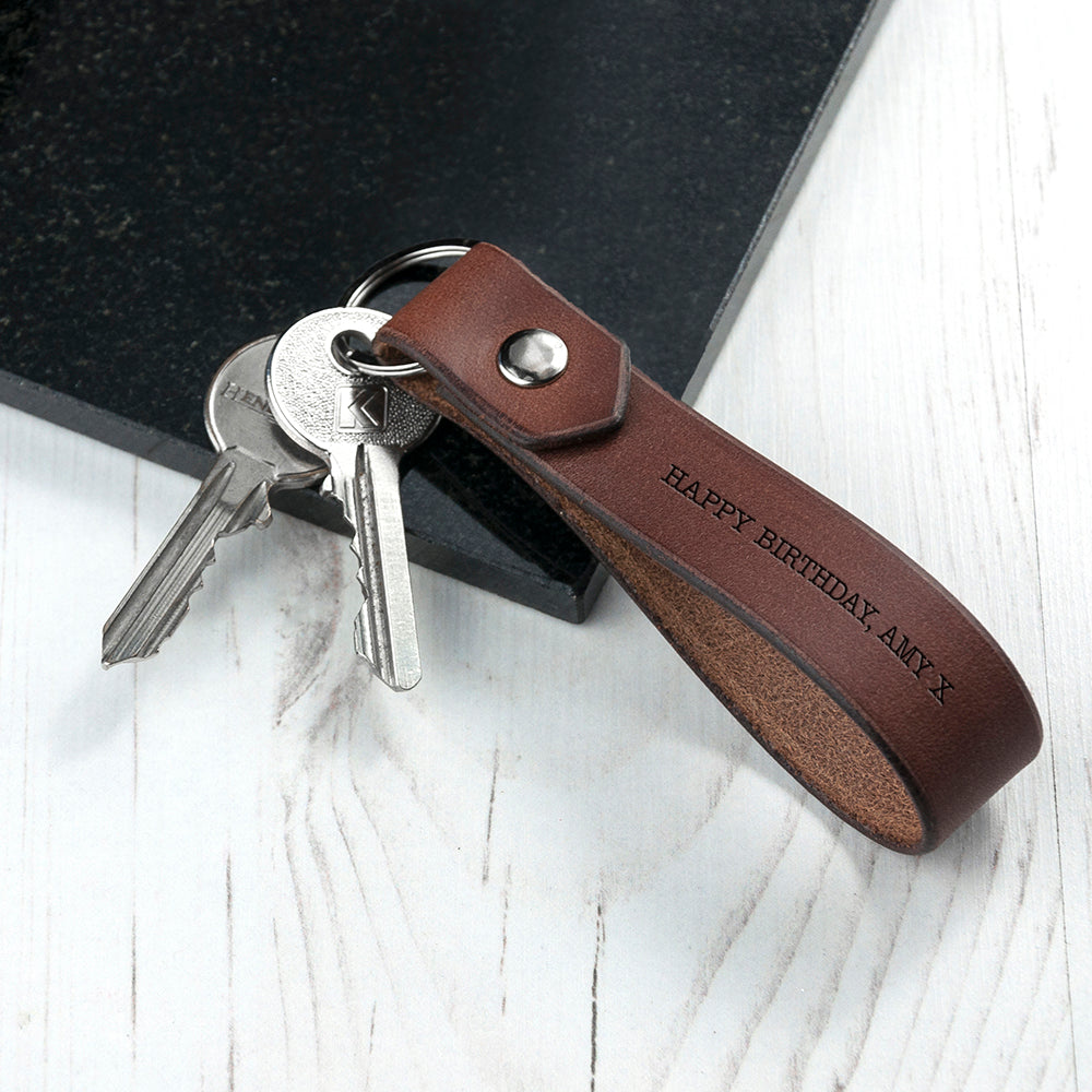 Personalised Luxury Brown Leather Keyring