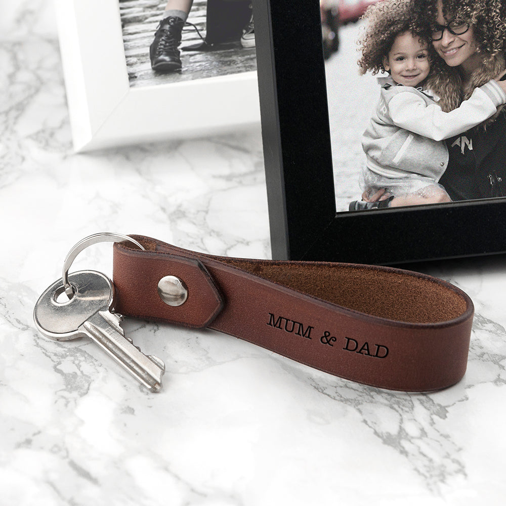 Personalised Luxury Brown Leather Keyring
