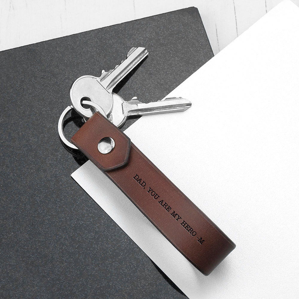 Personalised Luxury Brown Leather Keyring