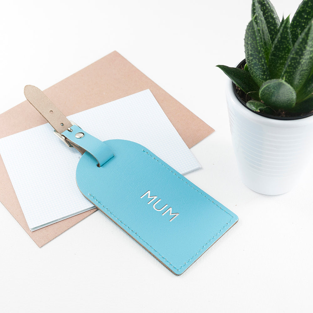Personalised Pastel Blue FoiLED Leather Luggage Tag