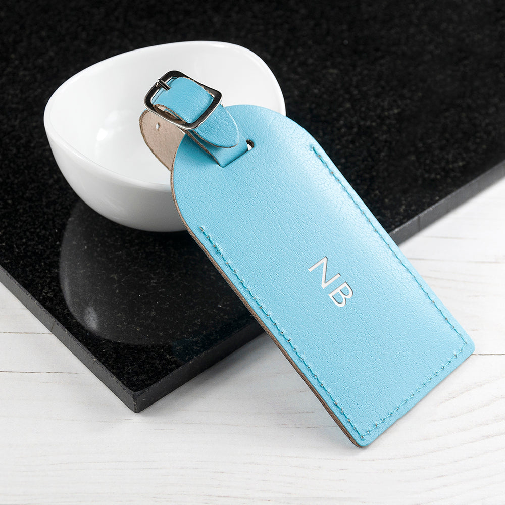 Personalised Pastel Blue FoiLED Leather Luggage Tag