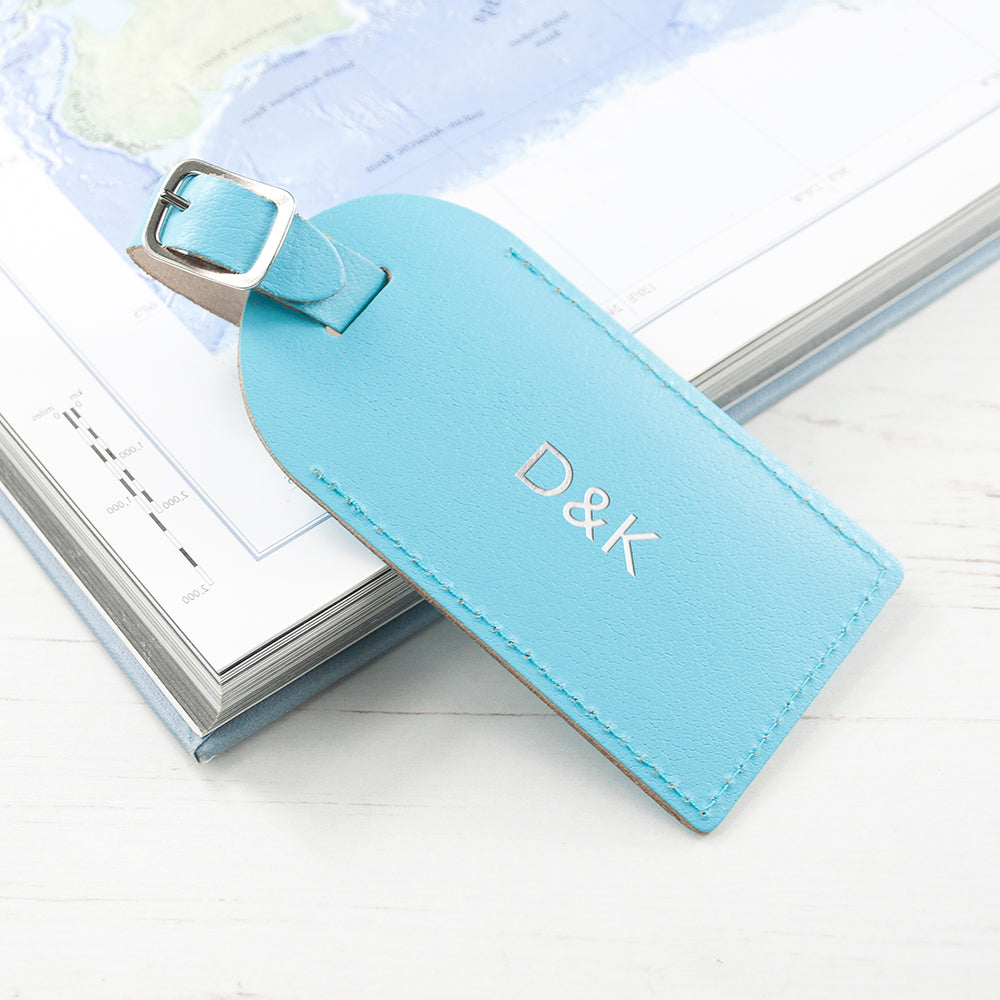 Personalised Pastel Blue FoiLED Leather Luggage Tag