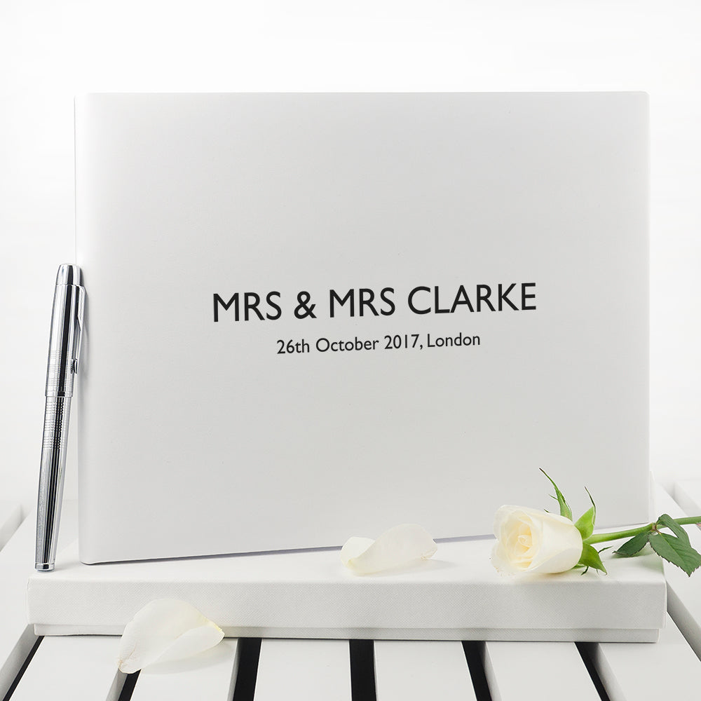 Personalised Luxury White Italian Leather Wedding Guest Book