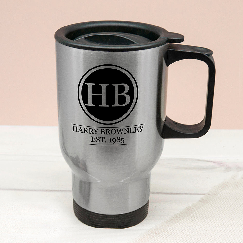 Personalised Monogram Silver Travel Mug