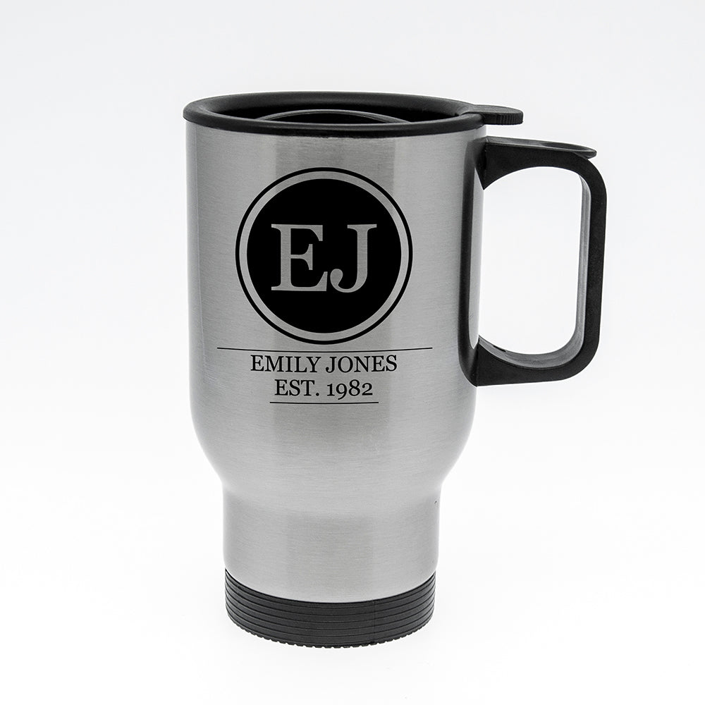 Personalised Monogram Silver Travel Mug