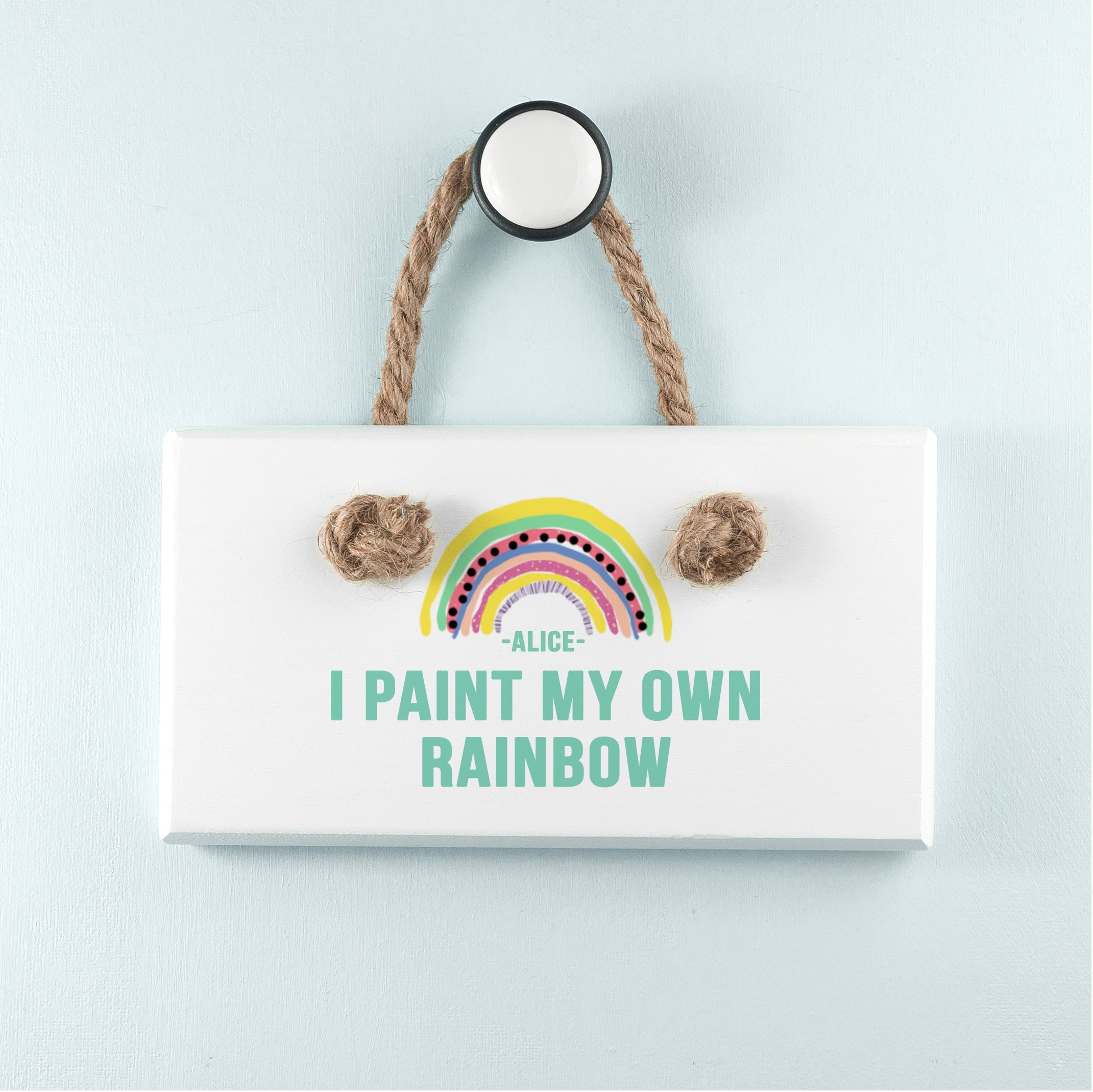 Personalised My Own Rainbow White Hanging Sign