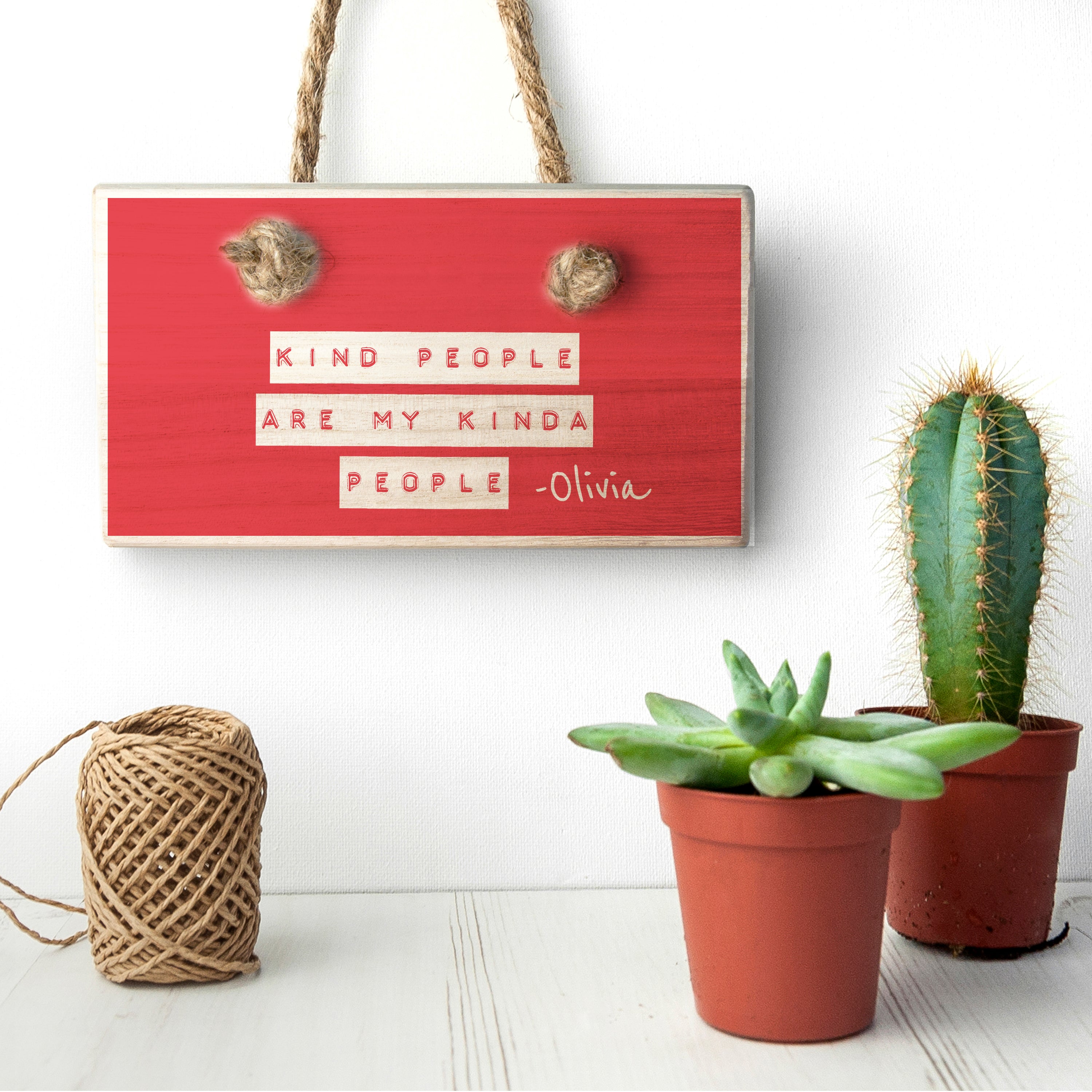 Personalised Kind People (Red) Wooden Hanging Sign