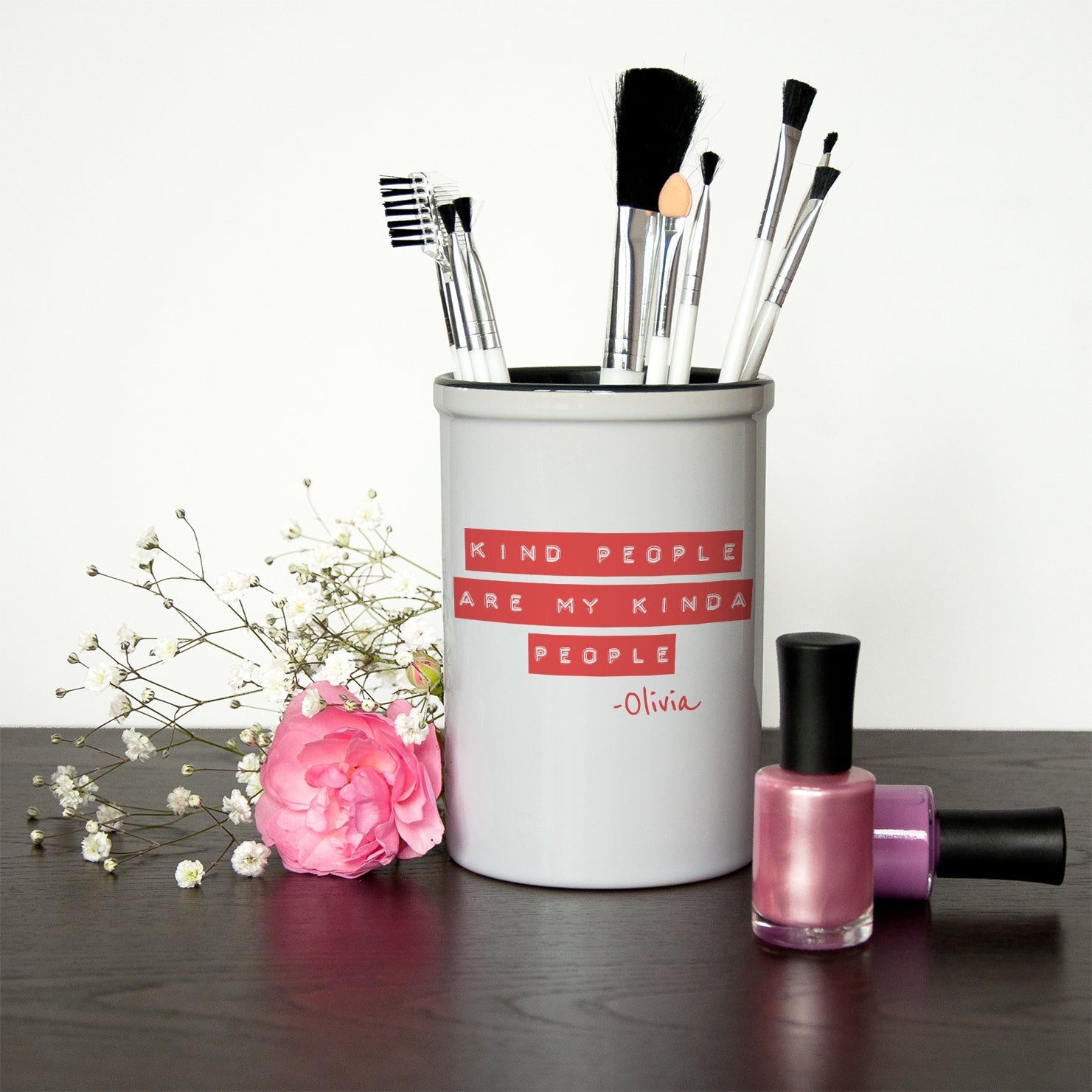 Personalised Kind People (Red) Brush Holder