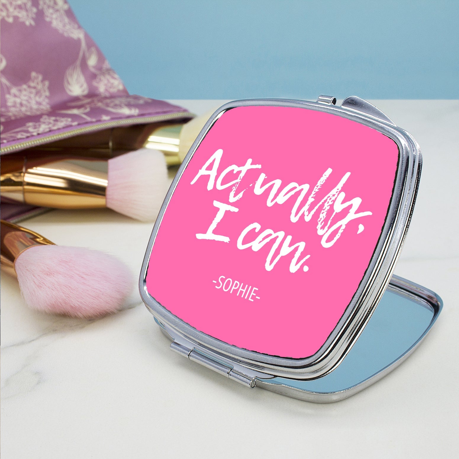 Personalised Actually I Can Handwritten Square Compact Mirror