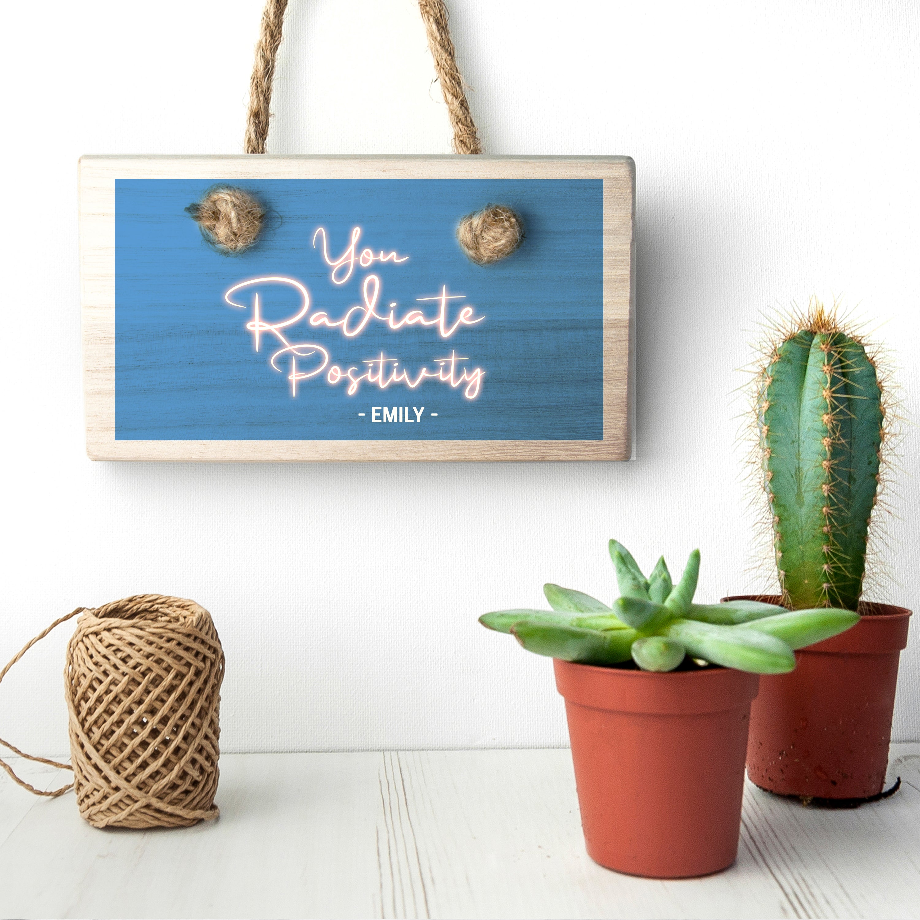 Personalised Radiate Positivity Wooden Hanging Sign