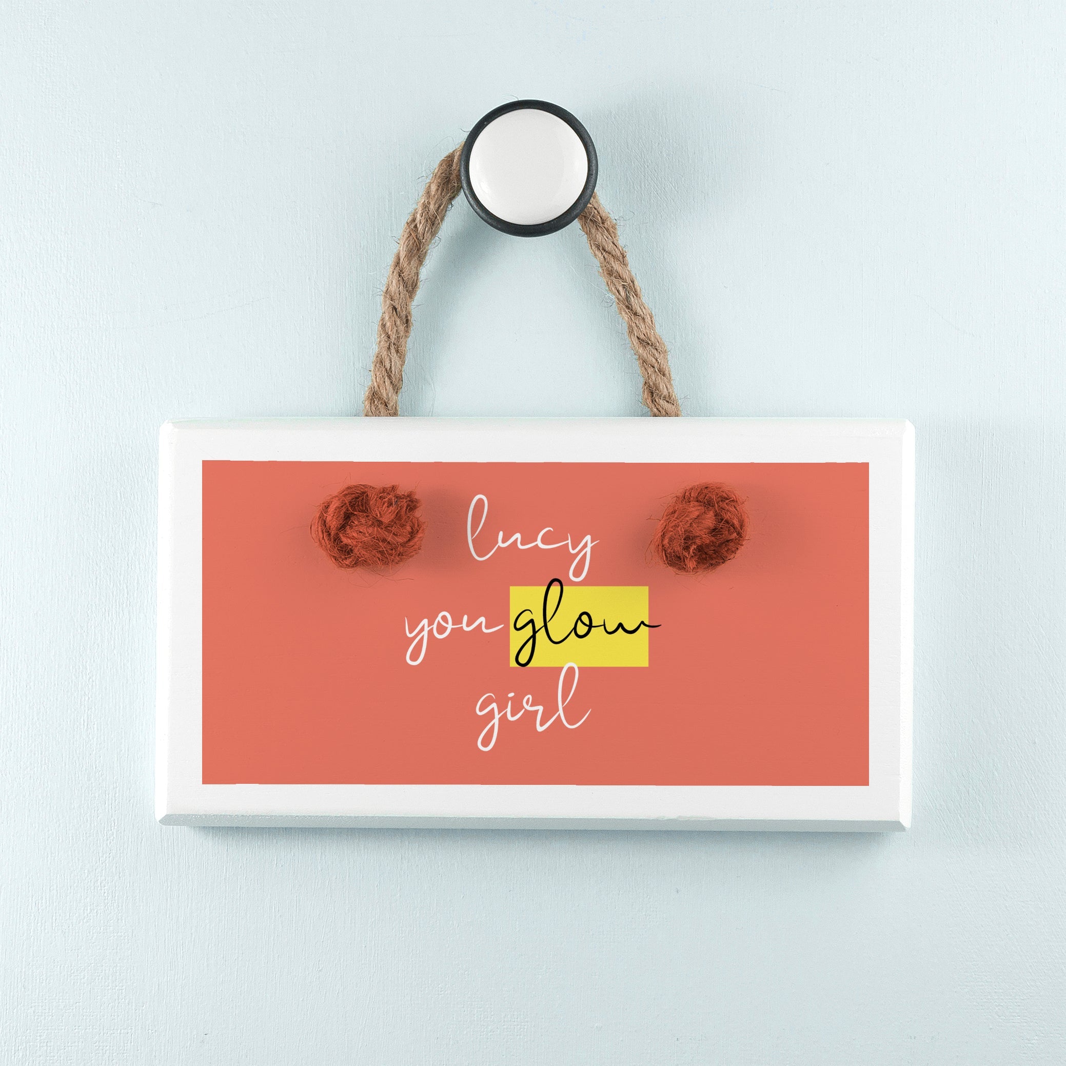 Personalised You Glow Girl White Hanging Sign