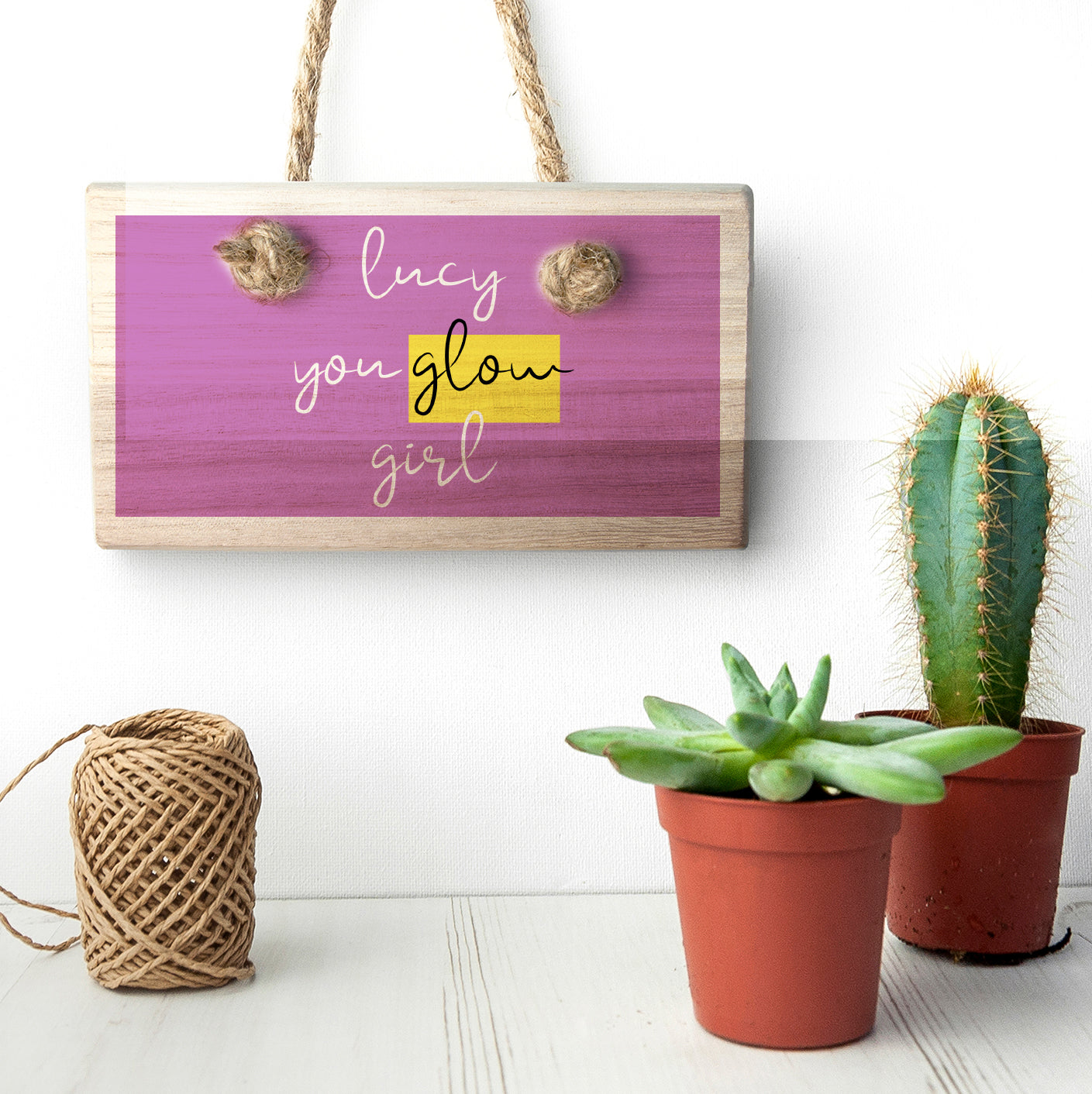 Personalised You Glow Girl Wooden Hanging Sign