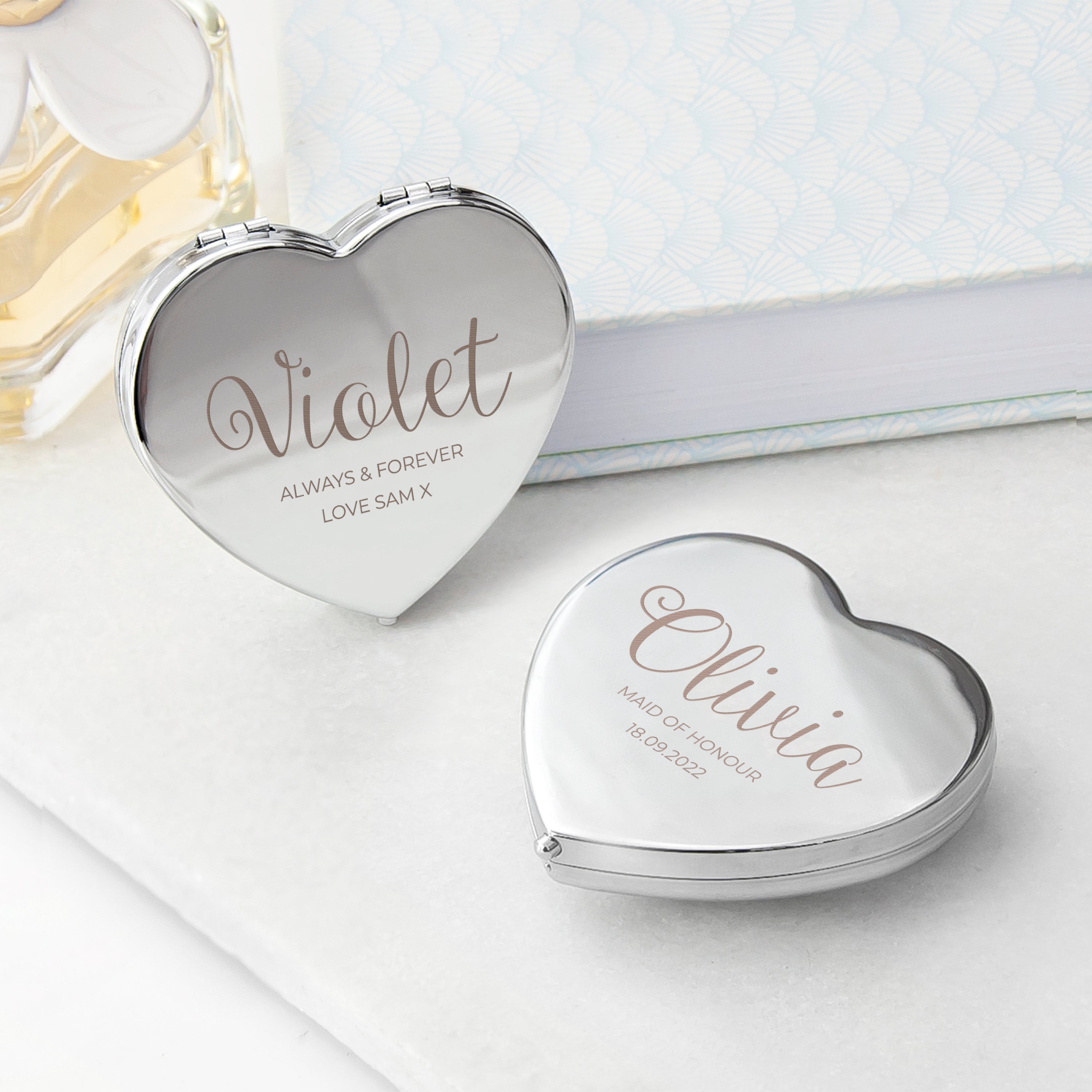 Personalised Personalised Heart Silver Compact Mirror