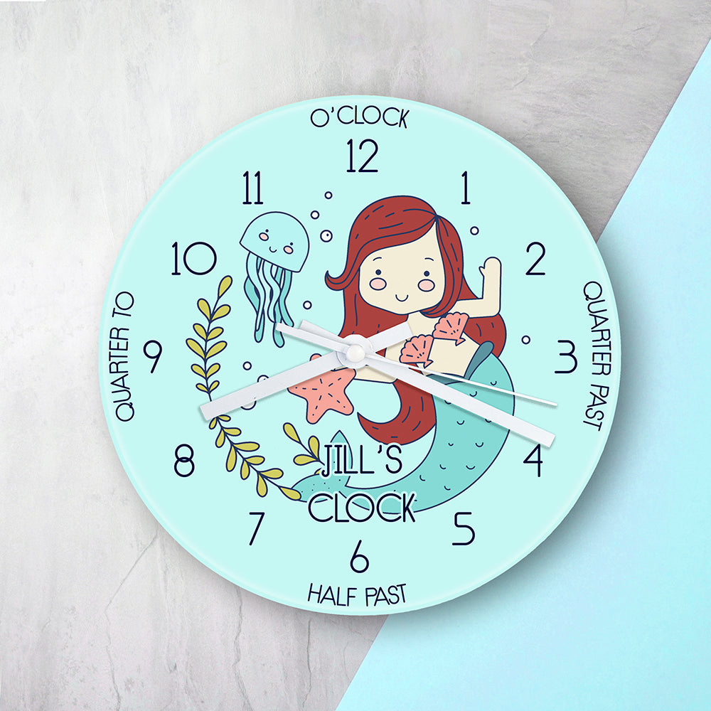 Personalised Personalised Kids Mermaid Glass Clock - Large