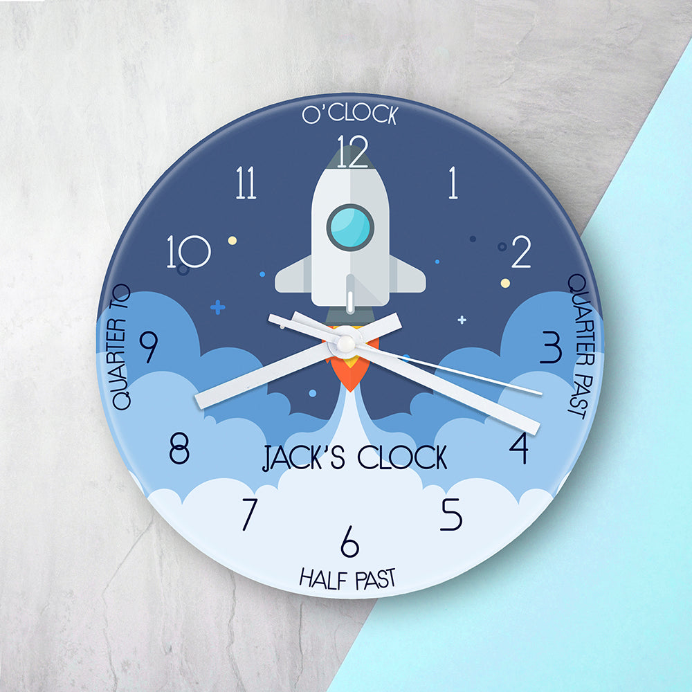 Personalised Personalised Kids Space Shuttle Glass Clock - Large