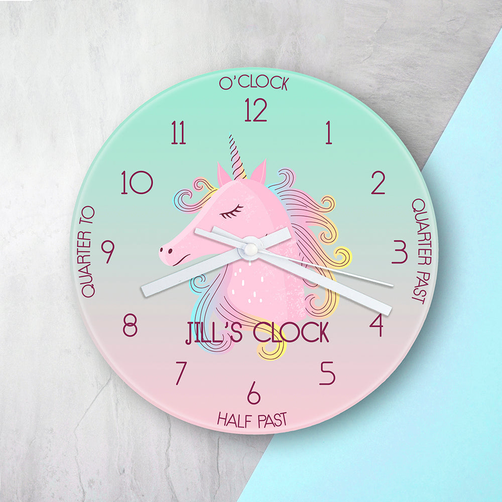 Personalised Personalised Kids Unicorn Glass Clock - Large