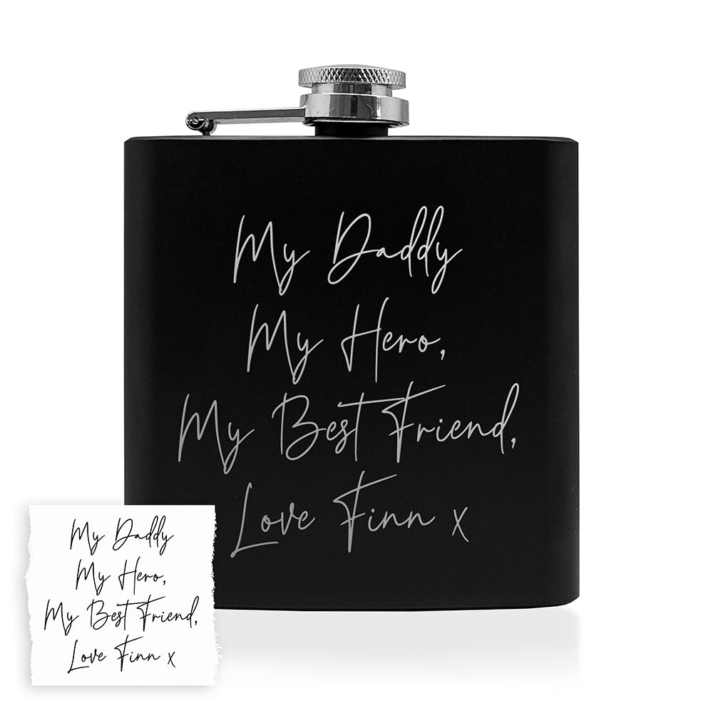 Personalised Handwriting Black Hip Flask