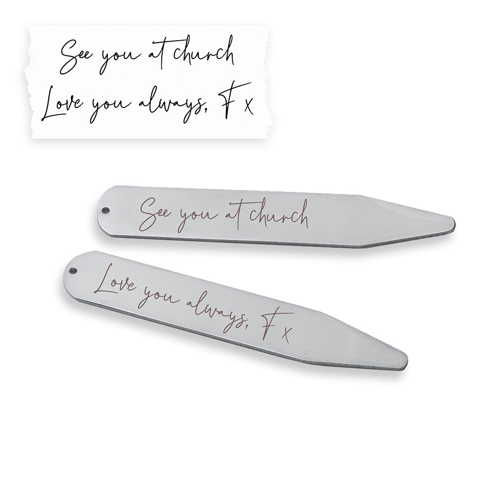 Personalised Handwriting Collar Stiffeners - Silver