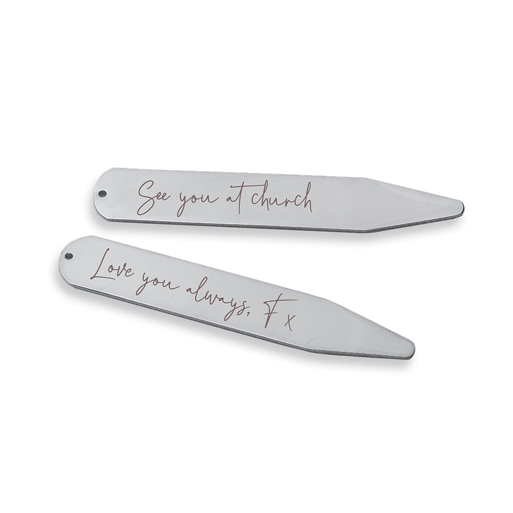 Personalised Handwriting Collar Stiffeners - Silver