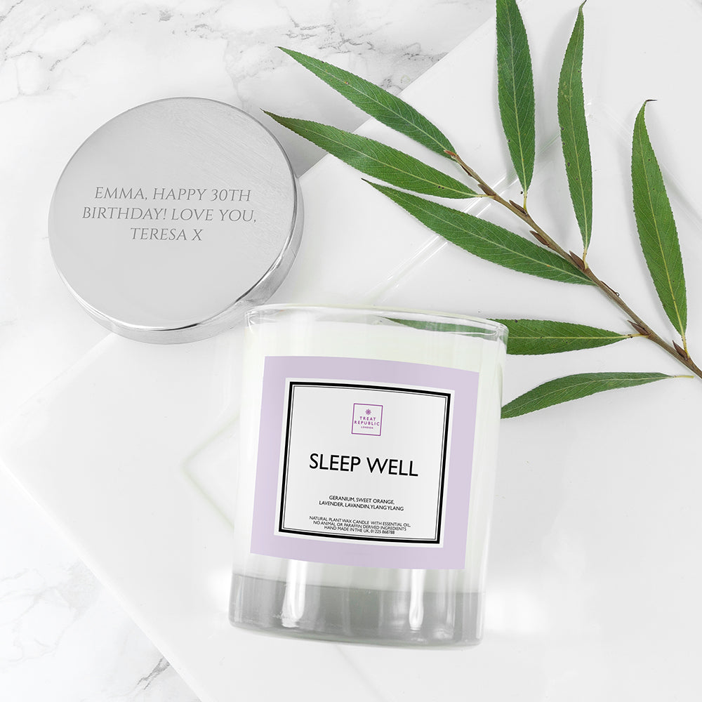 Personalised Sleep Well Soy Candle With Silver Lid