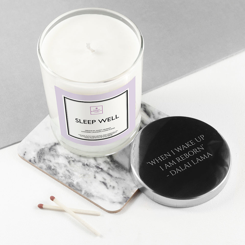 Personalised Sleep Well Soy Candle With Silver Lid