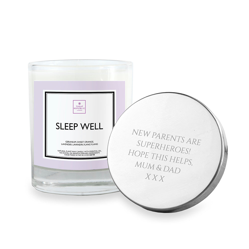 Personalised Sleep Well Soy Candle With Silver Lid