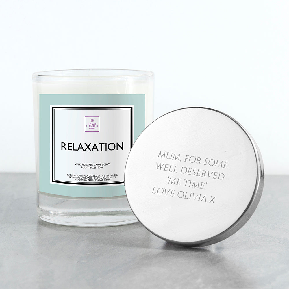 Personalised Relaxation Soy Candle With Silver Lid