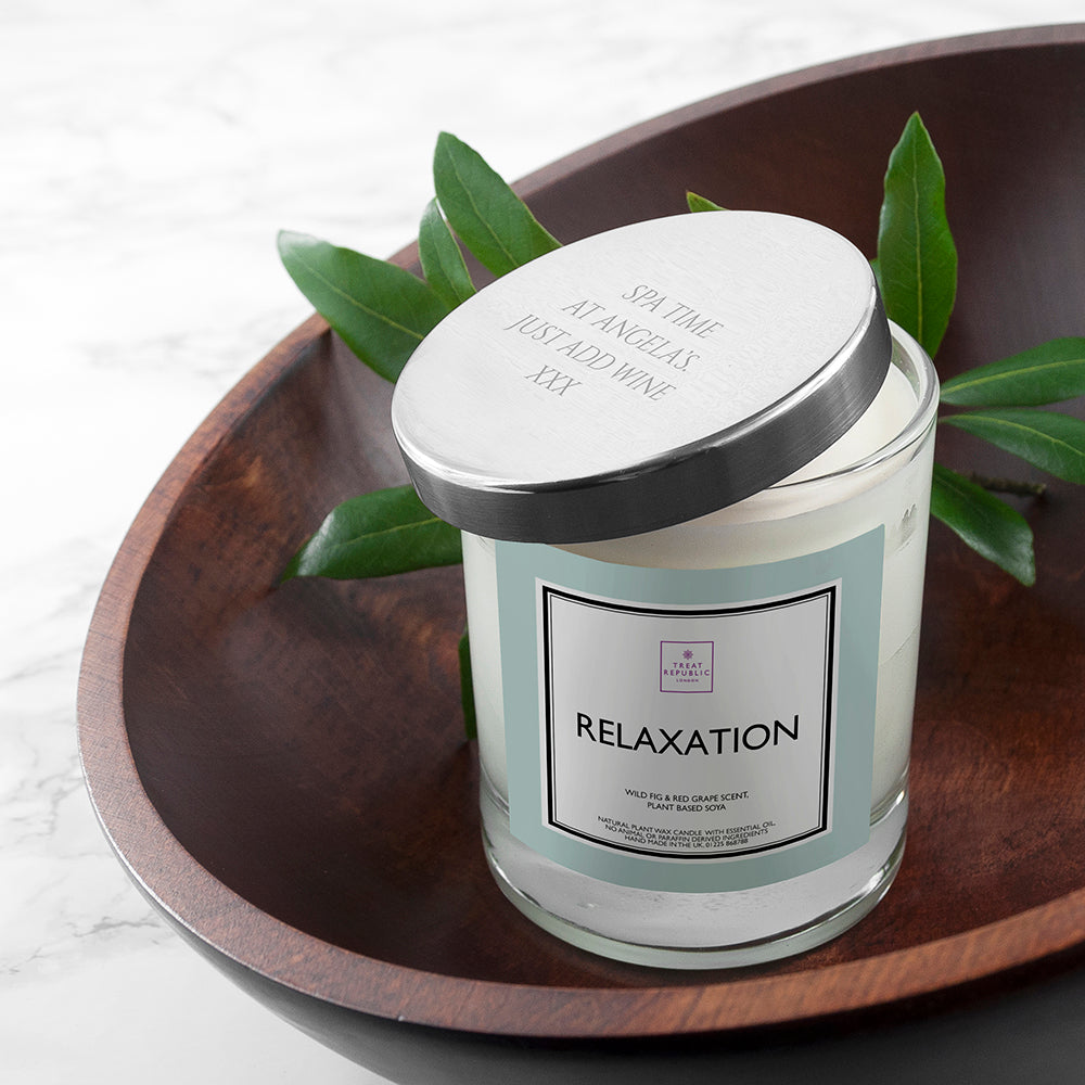 Personalised Relaxation Soy Candle With Silver Lid