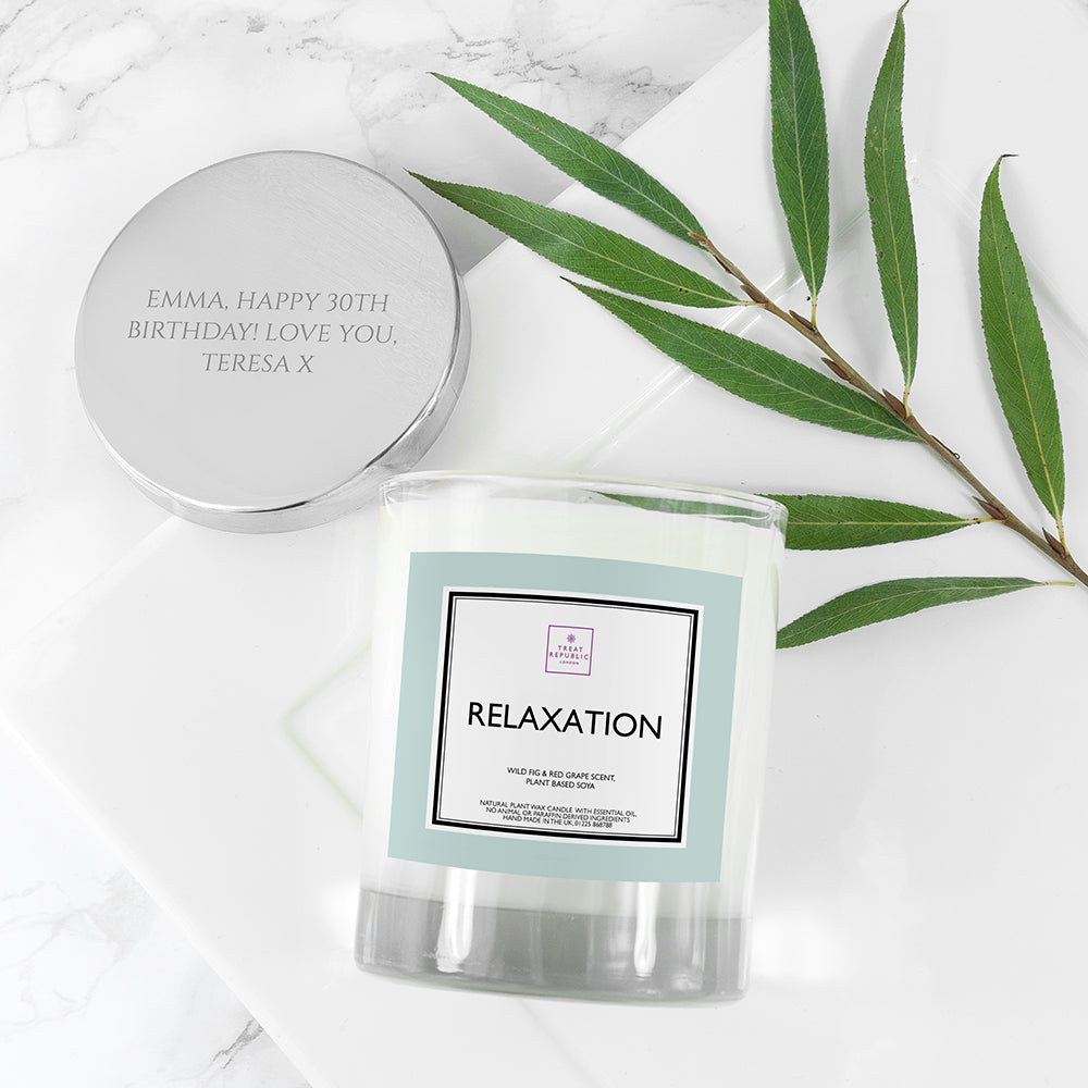 Personalised Relaxation Soy Candle With Silver Lid