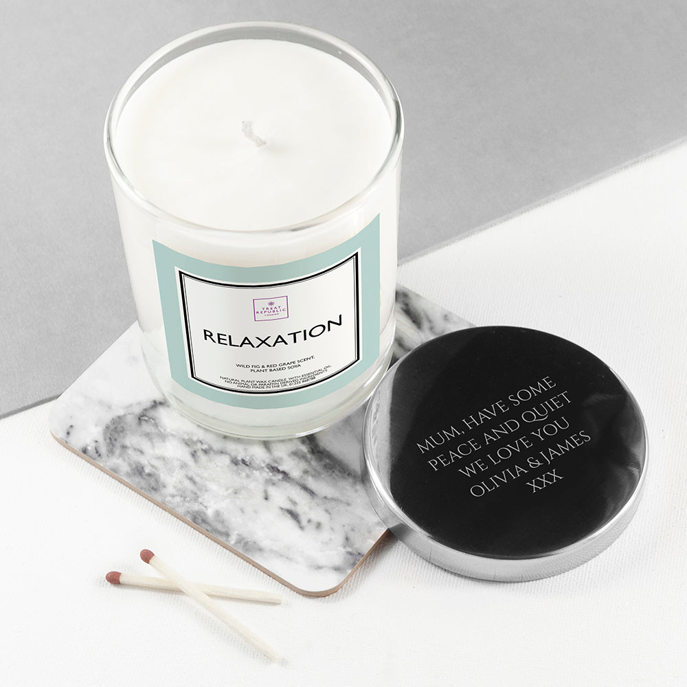 Personalised Relaxation Soy Candle With Silver Lid