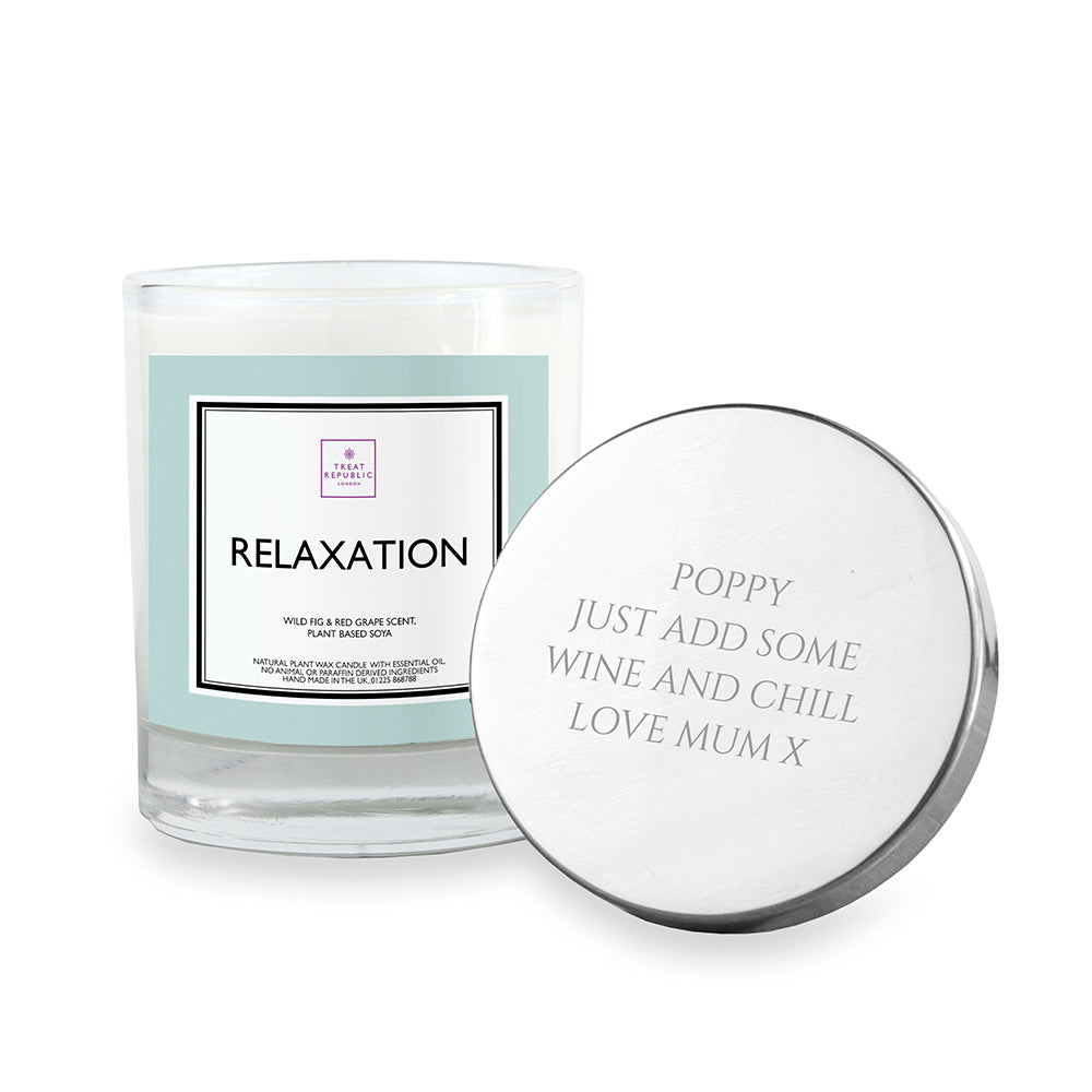Personalised Relaxation Soy Candle With Silver Lid