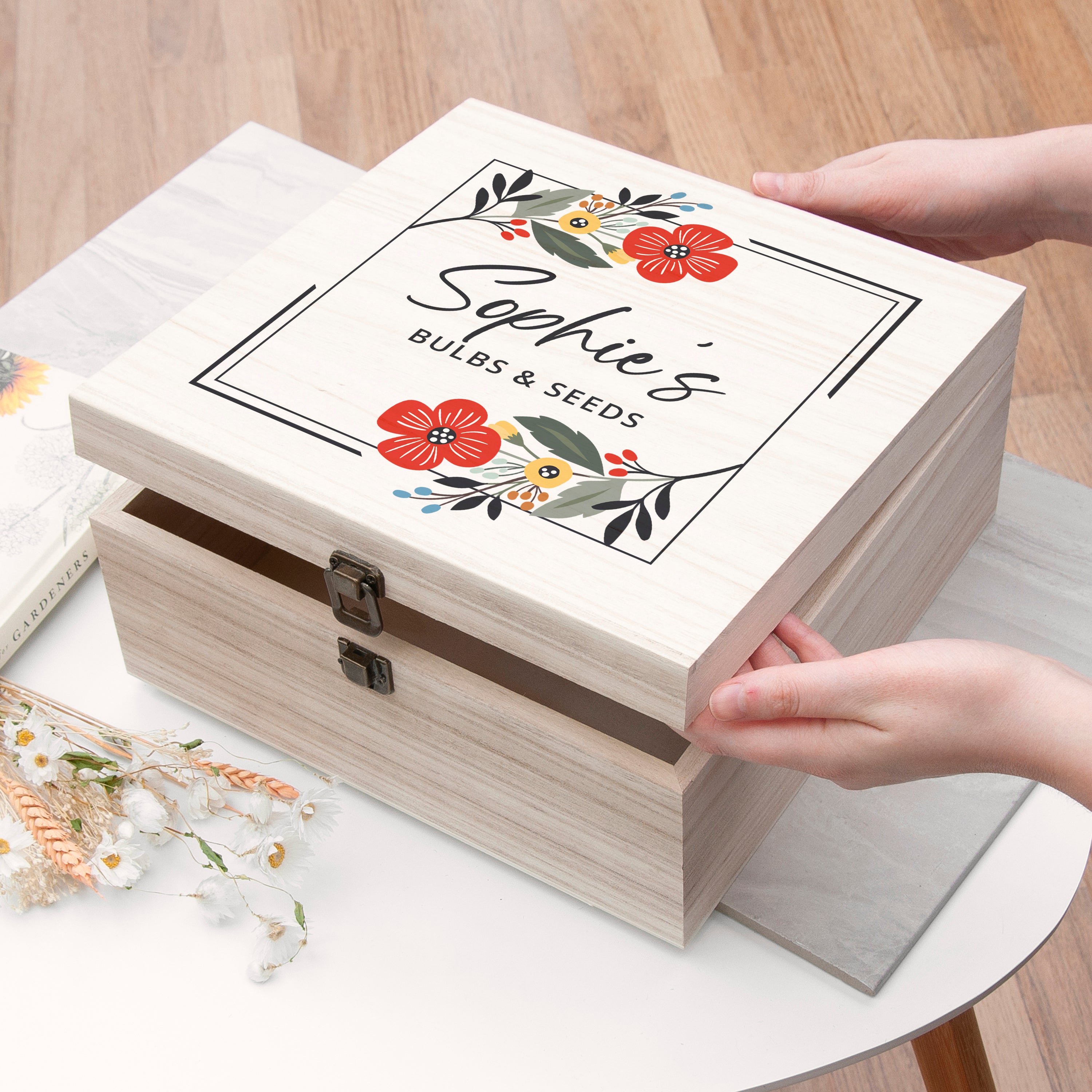 Personalised Personalised Floral Frame Garden Accessories Box