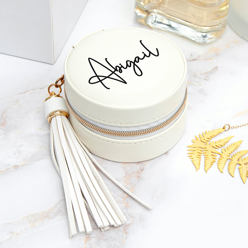 Personalised Treat Republic White Jewellery Case With Tassel