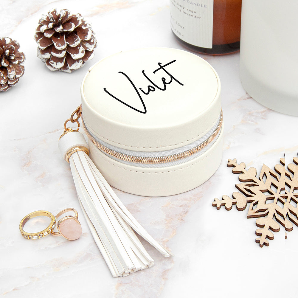 Personalised Treat Republic White Jewellery Case With Tassel
