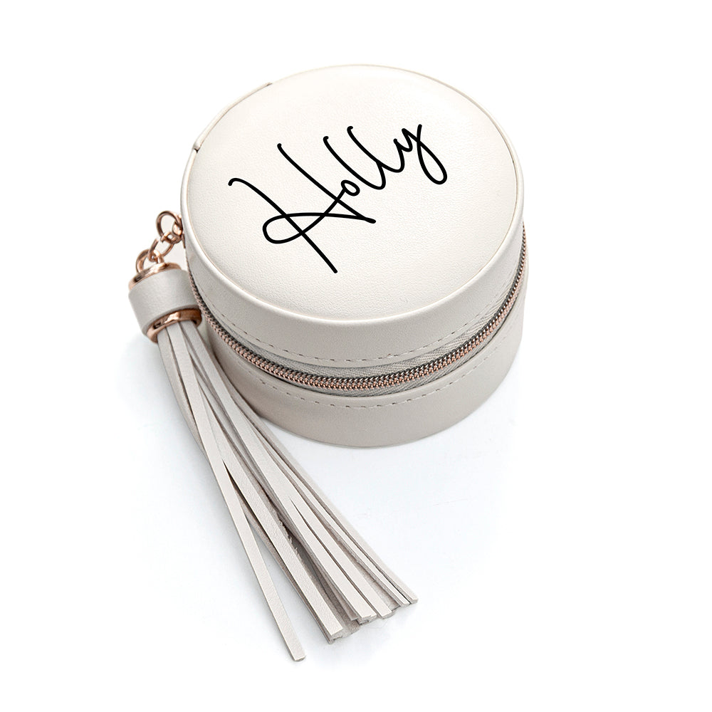 Personalised Treat Republic White Jewellery Case With Tassel