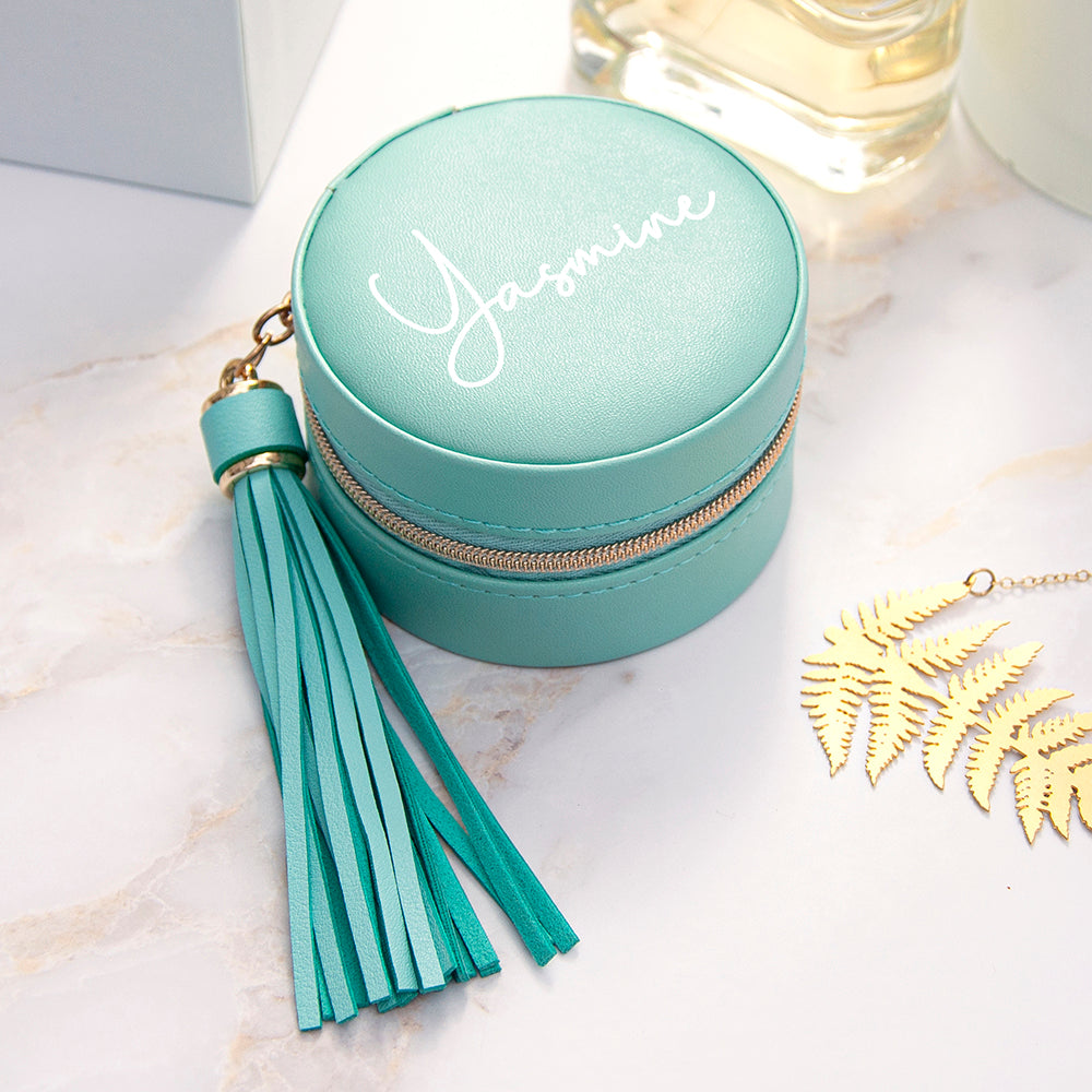 Personalised Treat Republic Turquoise Jewellery Case With Tassel