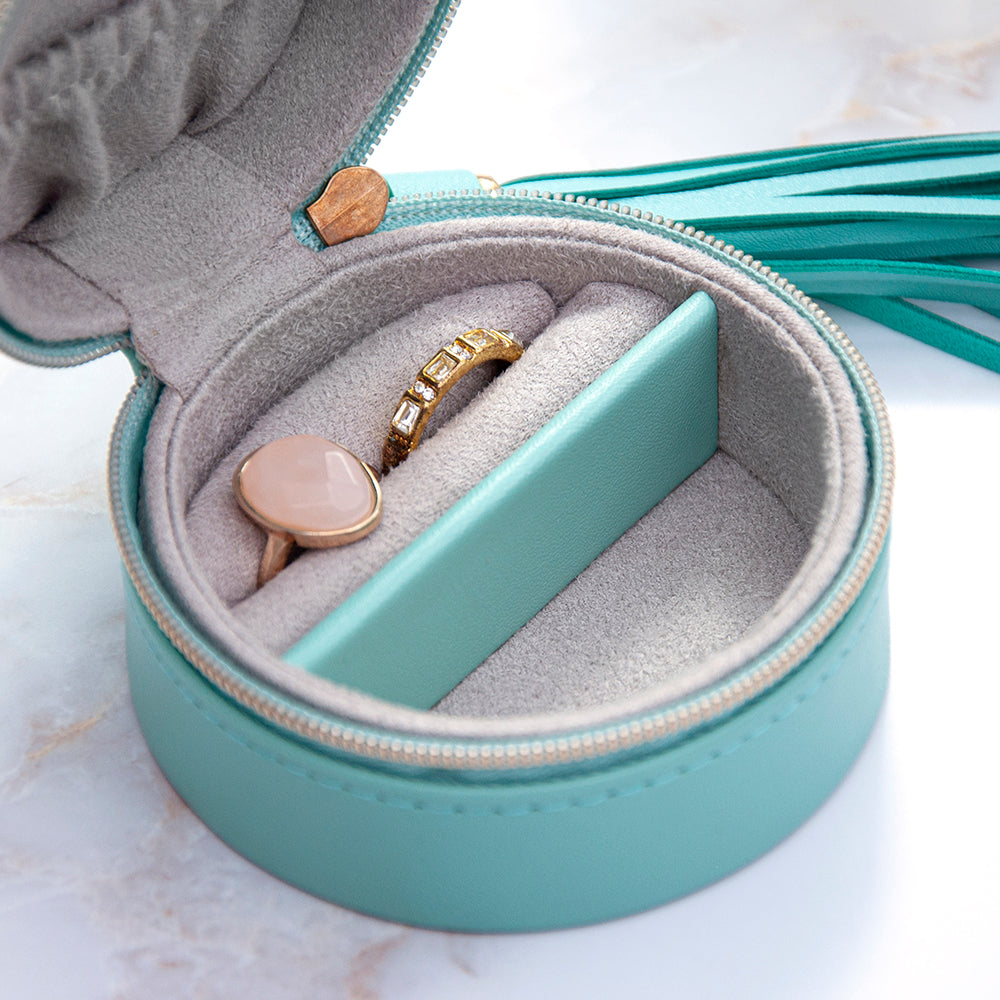 Personalised Treat Republic Turquoise Jewellery Case With Tassel