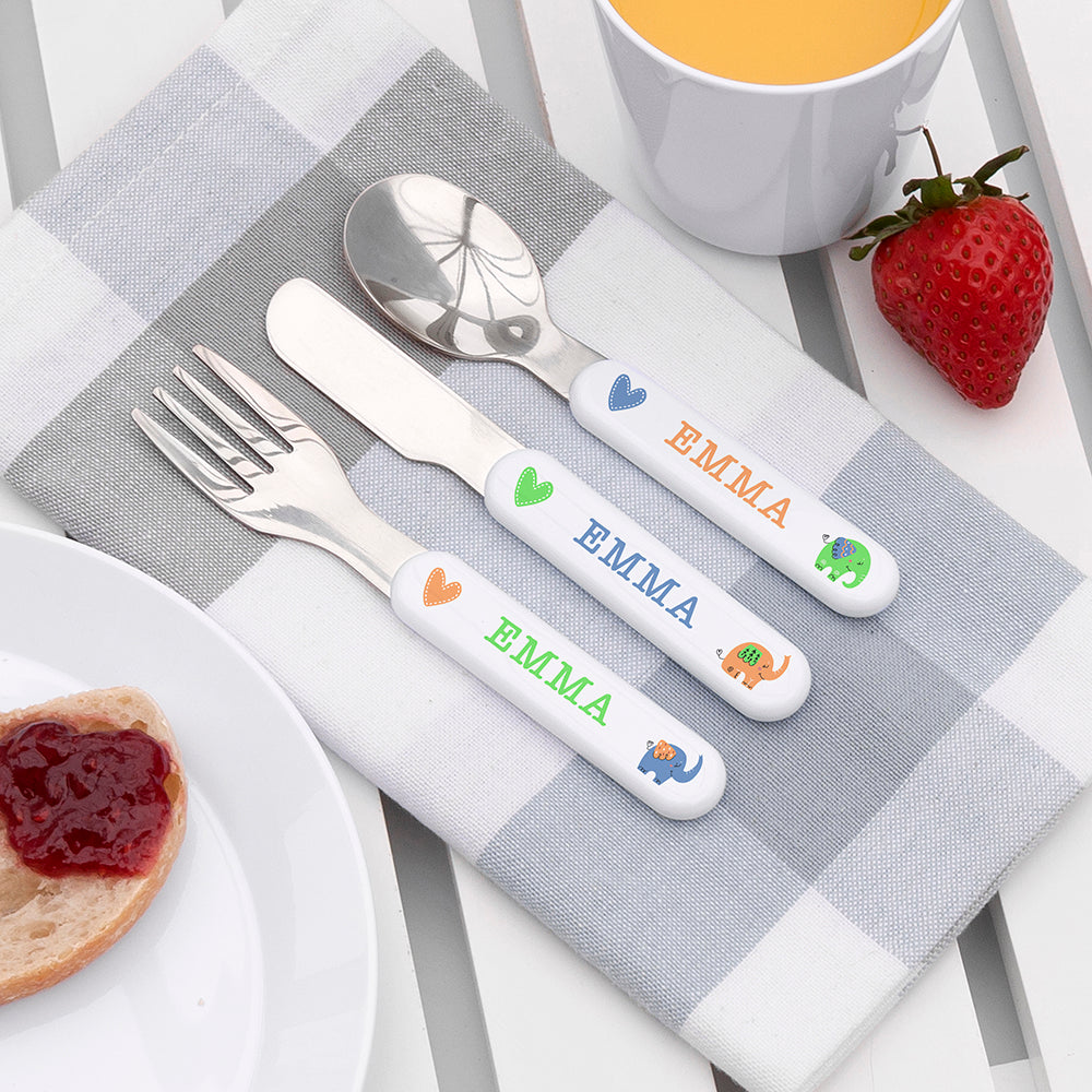 Personalised Kids Elephant Cutlery Set - Metal