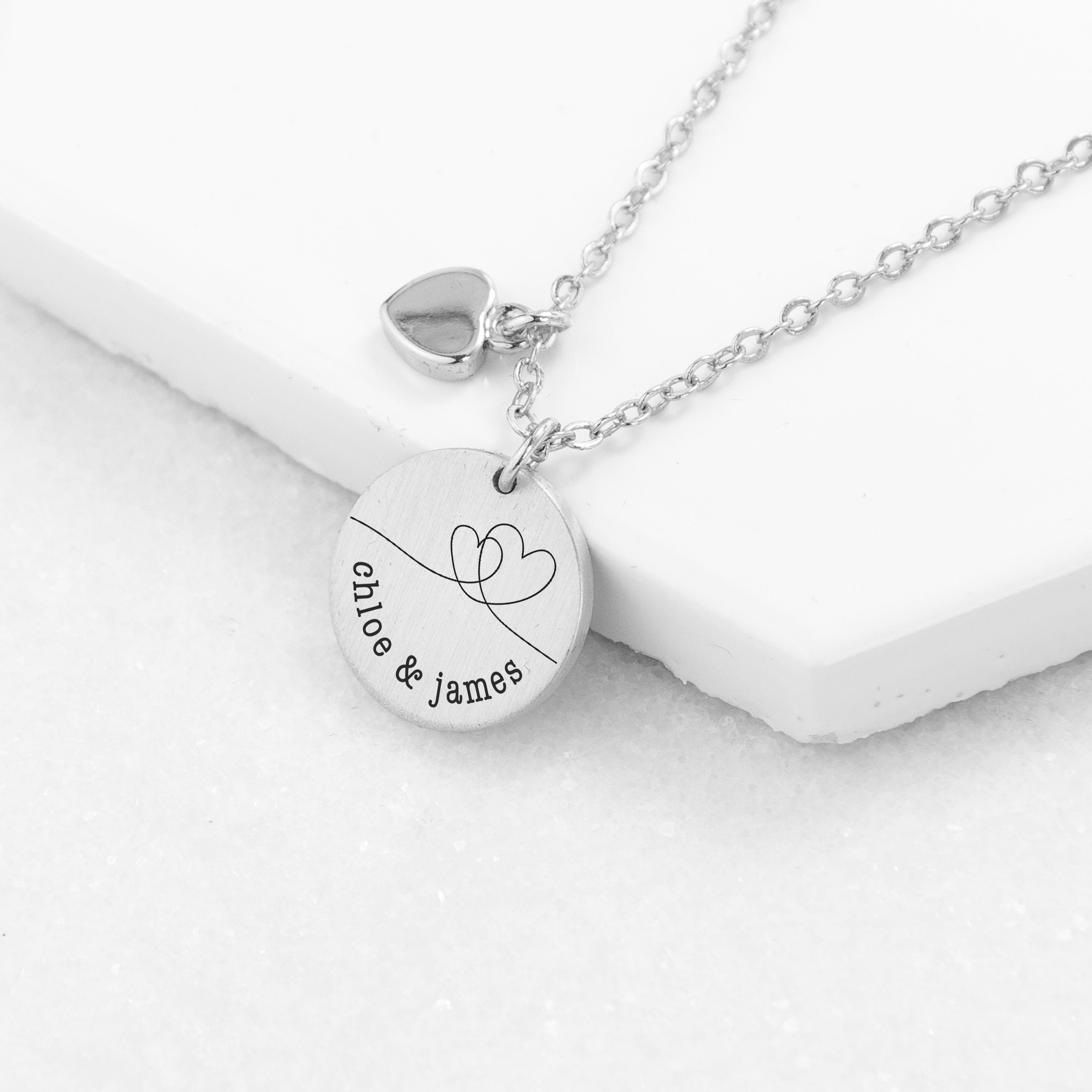Personalised Personalised Dual Hearts Matte Heart and Disc Charms Necklace