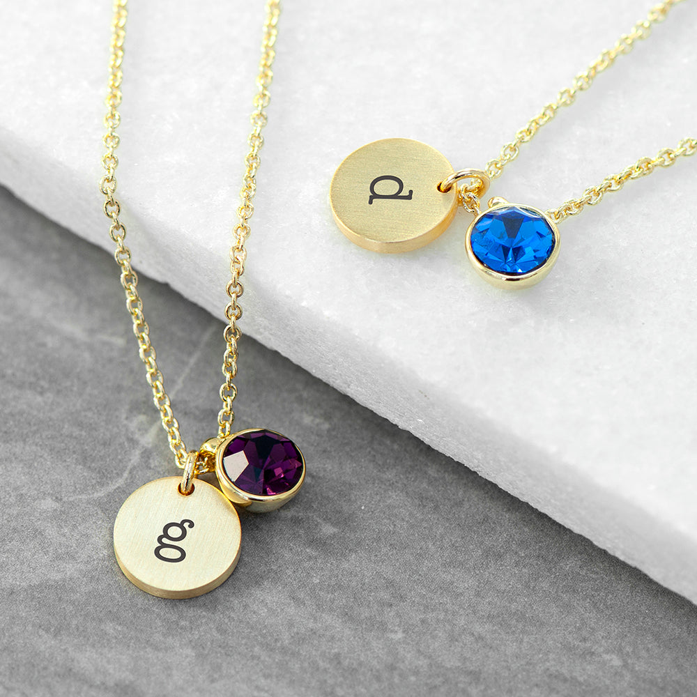 Personalised Monogram Gold Birthstone Crystal And Disc