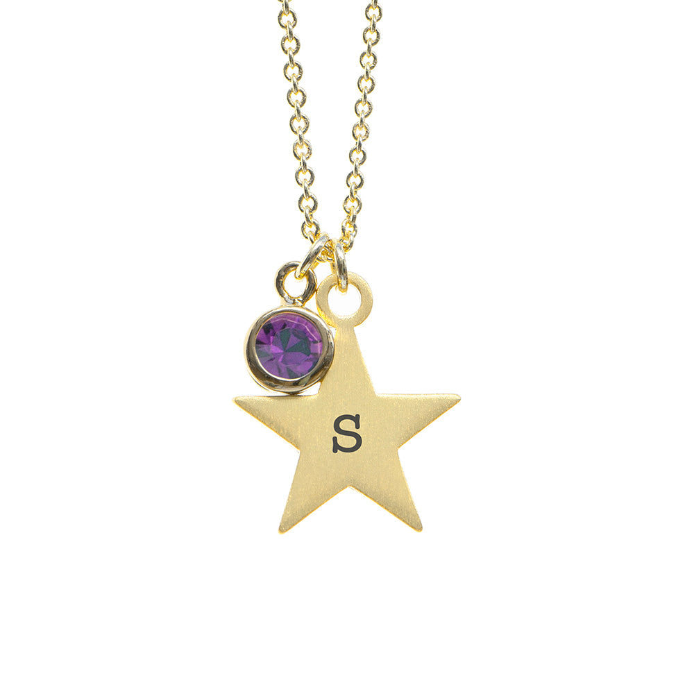 Personalised Gold Star With Birthstone Crystal Necklace