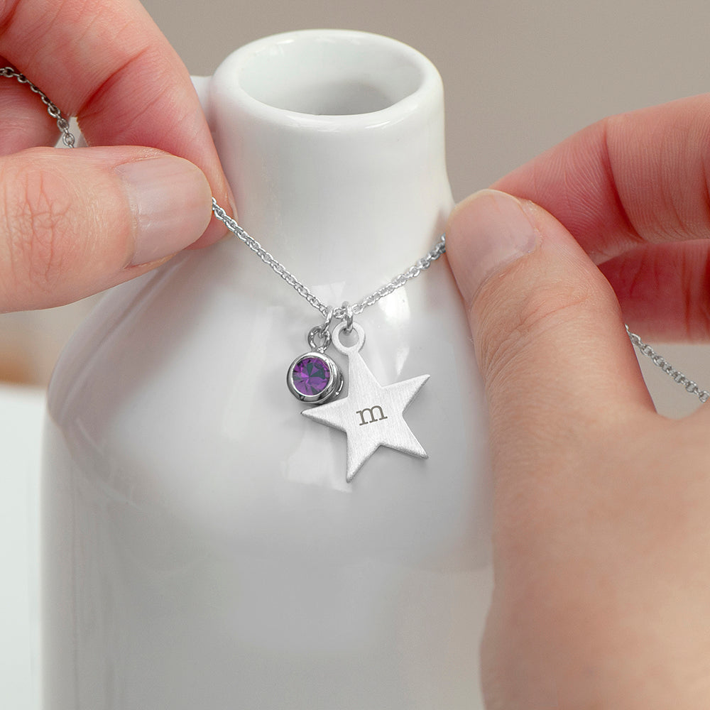 Personalised Silver Star With Birthstone Crystal Necklace