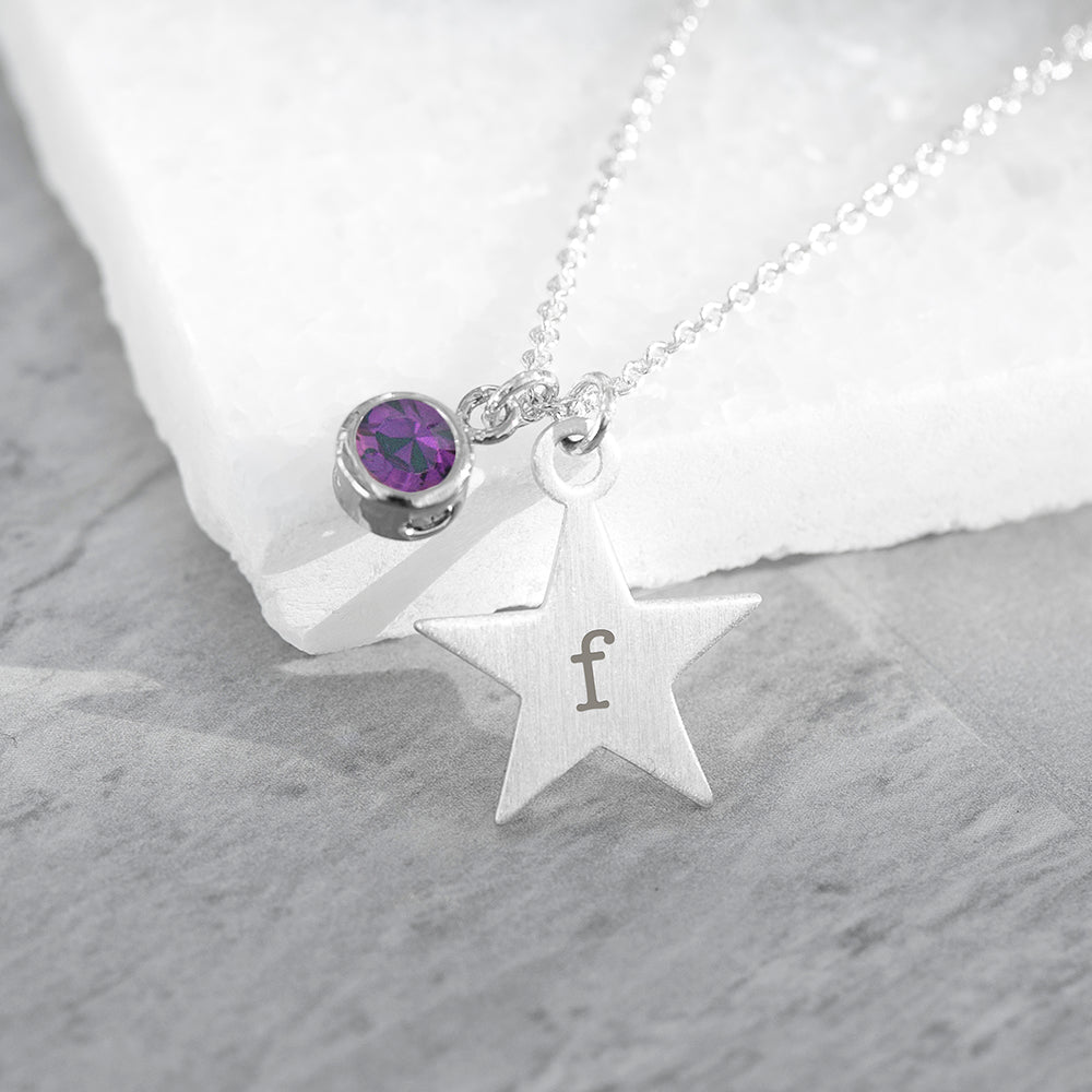 Personalised Silver Star With Birthstone Crystal Necklace
