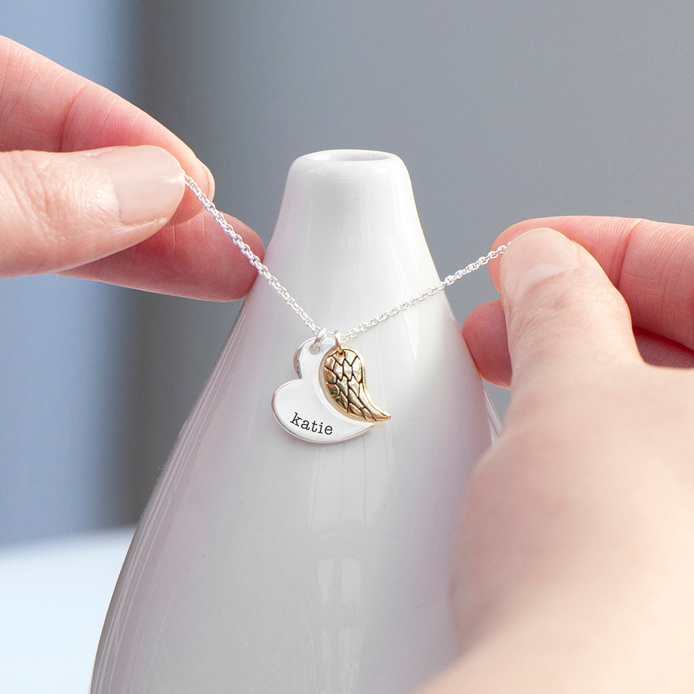 Personalised Heart And Wing Necklace