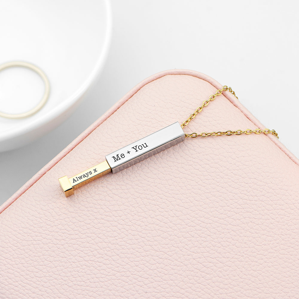 Personalised Gold And Silver Square Hidden Message Capsule Women's Necklace